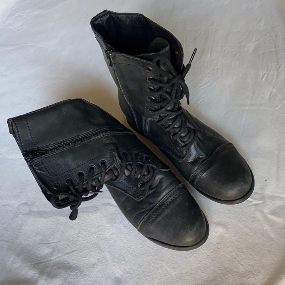 Steve Madden Troopa Combat Boots Black Leather 9